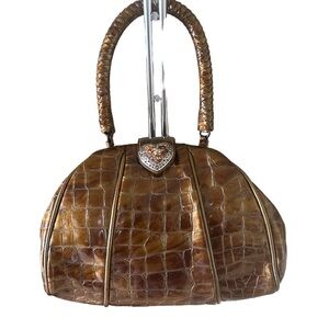 Brighton Vintage faux croc patented purse jeweled rhinestone heart clasp